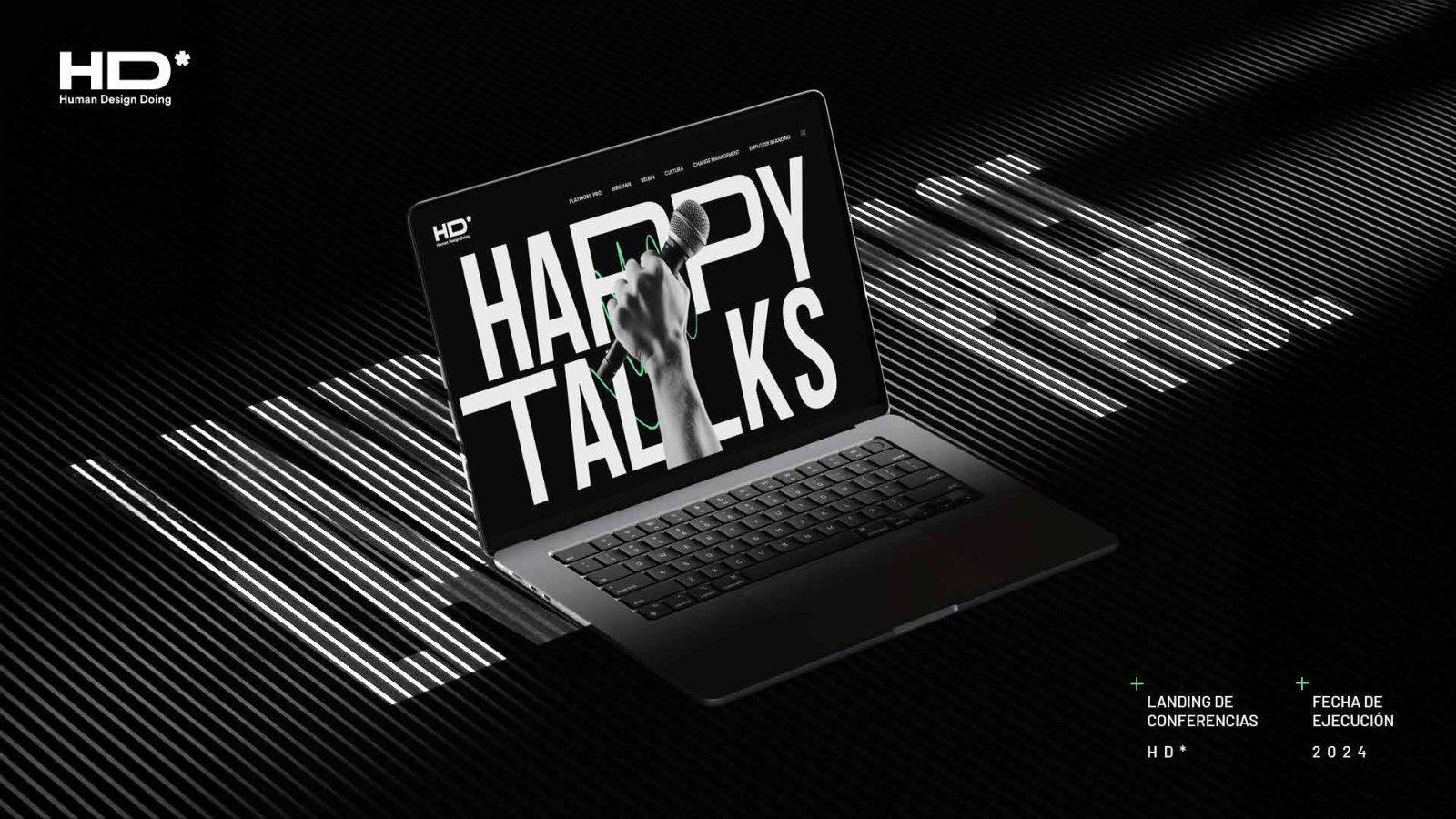 Happy Talks landing page on a laptop